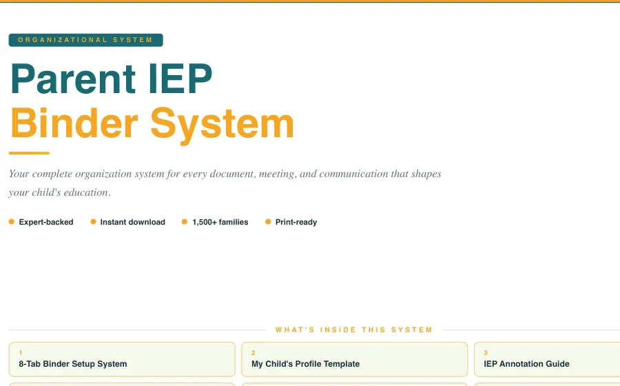 Preview of the Parent IEP Binder System resource included in the IEP Momentum library.
